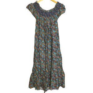 DOEN Violetta Ladybird Floral Midi Dress Multicolor Smocked Size M Ruffle Cottag